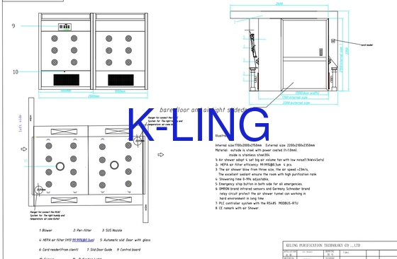 Mandi udara laboratorium dengan sistem pencahayaan LED 22-30m/s Kecepatan udara 1000-3000m3/h Aliran udara