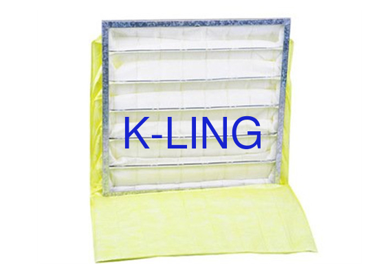 Kelembaban tahan kantong Filter Udara Galvanized Steel Aluminium Alloy Frame untuk sistem HVAC