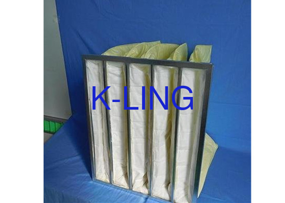 Serat sintetis 80% kelembaban Aluminium Alloy Pocket Air Filter Dengan Frame Baja Galvanis