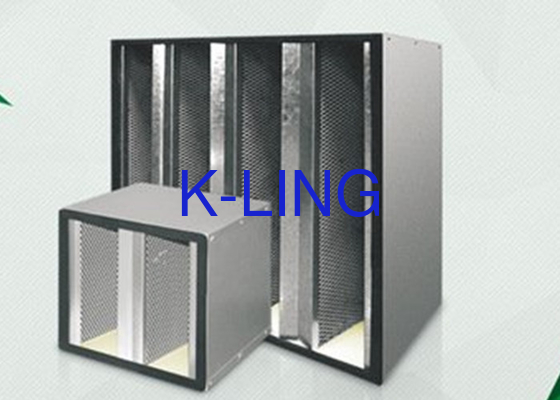 H13 H14 Kapasitas debu V Bank Filter FiberGlass Media 80 derajat Suhu Holt Melt Beads