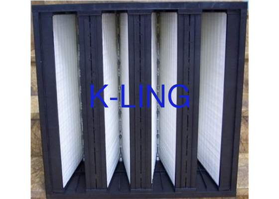 Kapasitas debu Serat kaca V Bank Filter udara Kelas F7-F9 Untuk aplikasi suhu 80.C