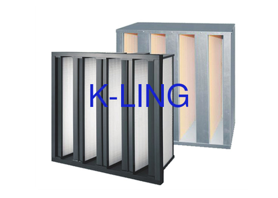 Kapasitas debu V Bank Filter Dengan Fiberglass Medium EVA Gasket Kelas Filtrasi H10-H14
