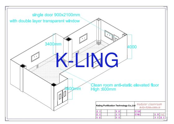 Ruang bersih modular dengan ketebalan 50 mm dengan tingkat kebisingan kurang dari 65 DB dan PVC atau bahan lantai paduan aluminium untuk lingkungan laboratorium