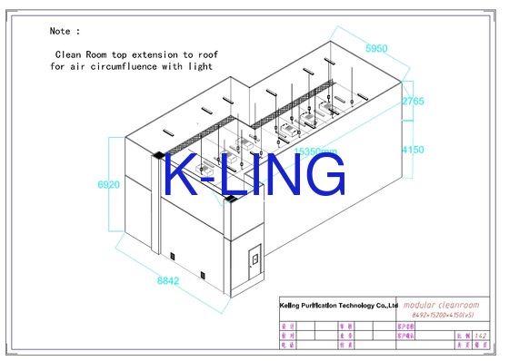 Ruang bersih modular dengan ketebalan 50 mm dengan tingkat kebisingan kurang dari 65 DB dan PVC atau bahan lantai paduan aluminium untuk lingkungan laboratorium