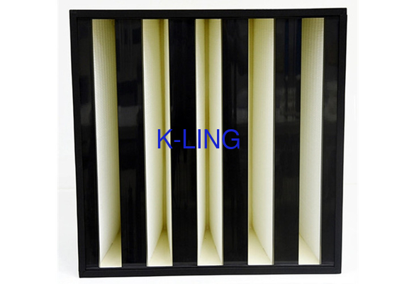 Jenis Kotak Kertas Filter Serat Kaca Kompak Dengan Ventilasi Bingkai Plastik V Filter Bank