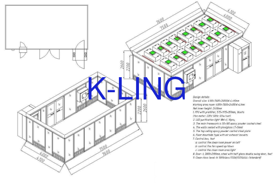 H13-H14 Laminar Flow Cleanroom Di Cleanroom Dengan Kecepatan Udara 0,3-0,5m/S
